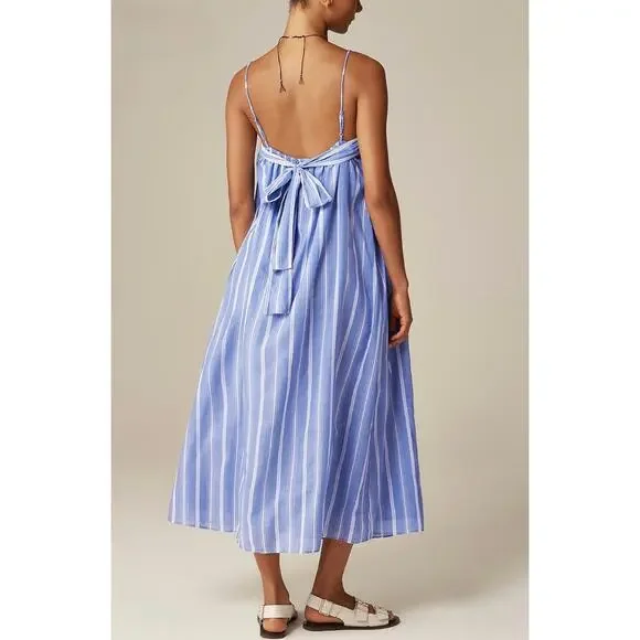 J. Crew Floaty Midi Dress in Striped Cotton Voile XS Beachy Nautical Resort NWT - Picture 2 of 12